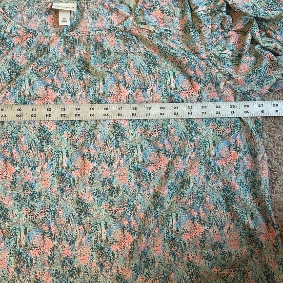 Ava & Viv Scoop Neck Balloon Sleeve Muted Green and Pink Floral Blouse Sz 2X - Picture 10 of 11